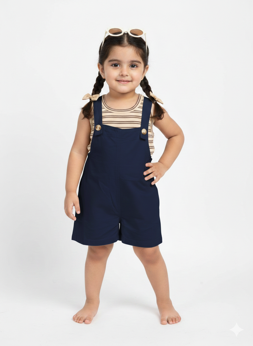 Toddler Girls' 2-Piece Ribbed Striped Tank and Shorts Romper Set with Matching Retro Sunglasses