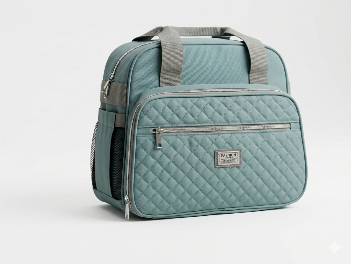 Multi-Functional Quilted Travel Diaper Bag with Adjustable Shoulder Strap and Spacious Organized Storage Compartments