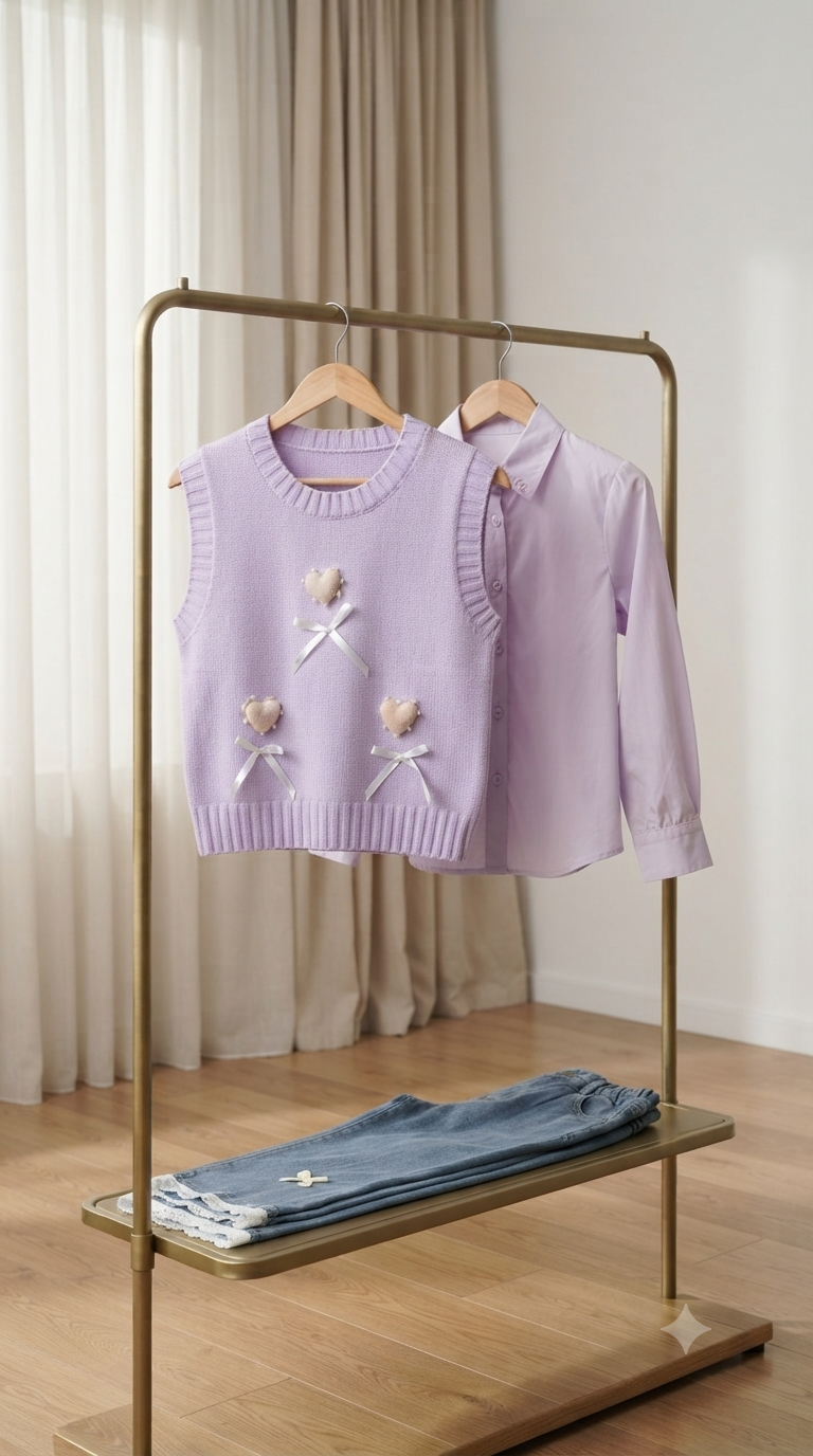 Charming Kids Knitted Vest And Matching Shirt With Denim Pants For Stylish Wear