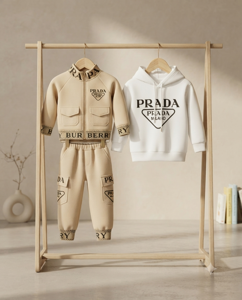 Designer Kids Tracksuit Set Featuring Zip Jacket And Matching Hoodie Outfit Options