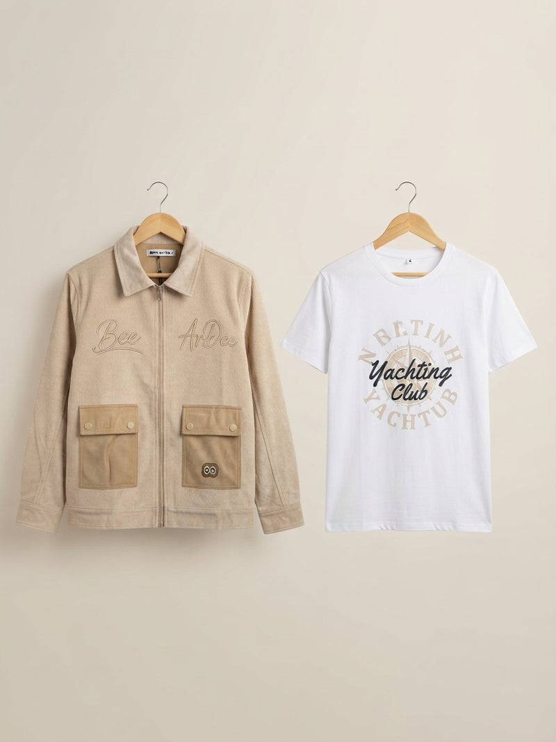 Stylish Kids Winter Jacket And Matching Cotton T-Shirt Outfit Set For Boys