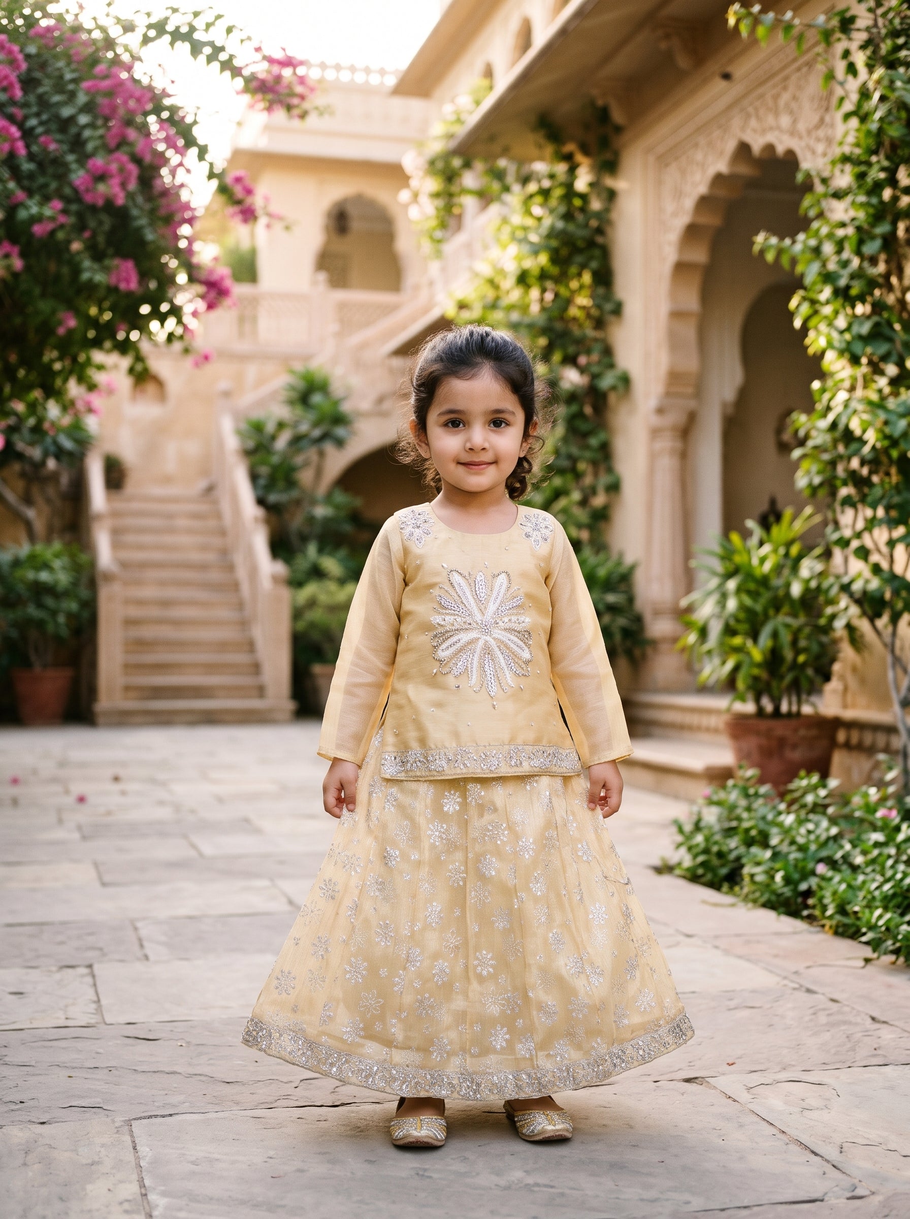 Elegant Embroidered Kurti With Matching Skirt Set For Trendy Little Girls