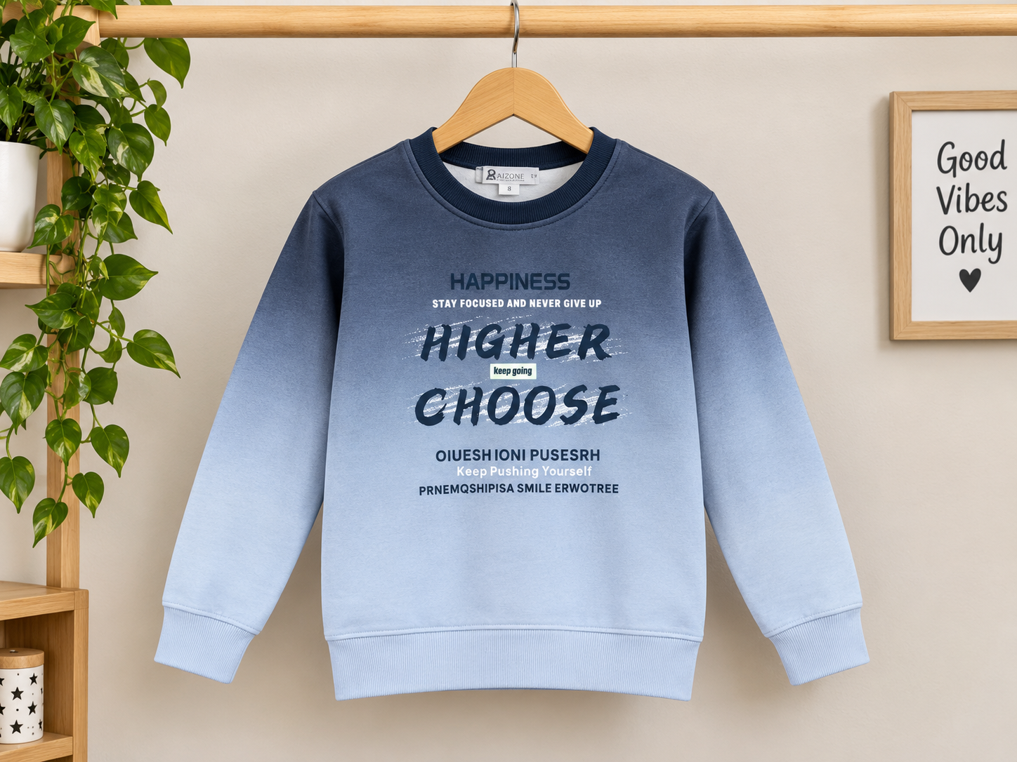 Kids Winter Gradient Ombre Fleece Sweatshirt With Happiness Higher Choose Typography Graphic Print