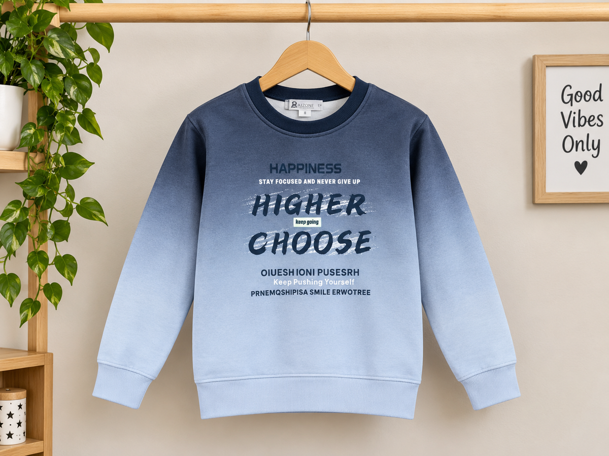 Kids Winter Gradient Ombre Fleece Sweatshirt With Happiness Higher Choose Typography Graphic Print
