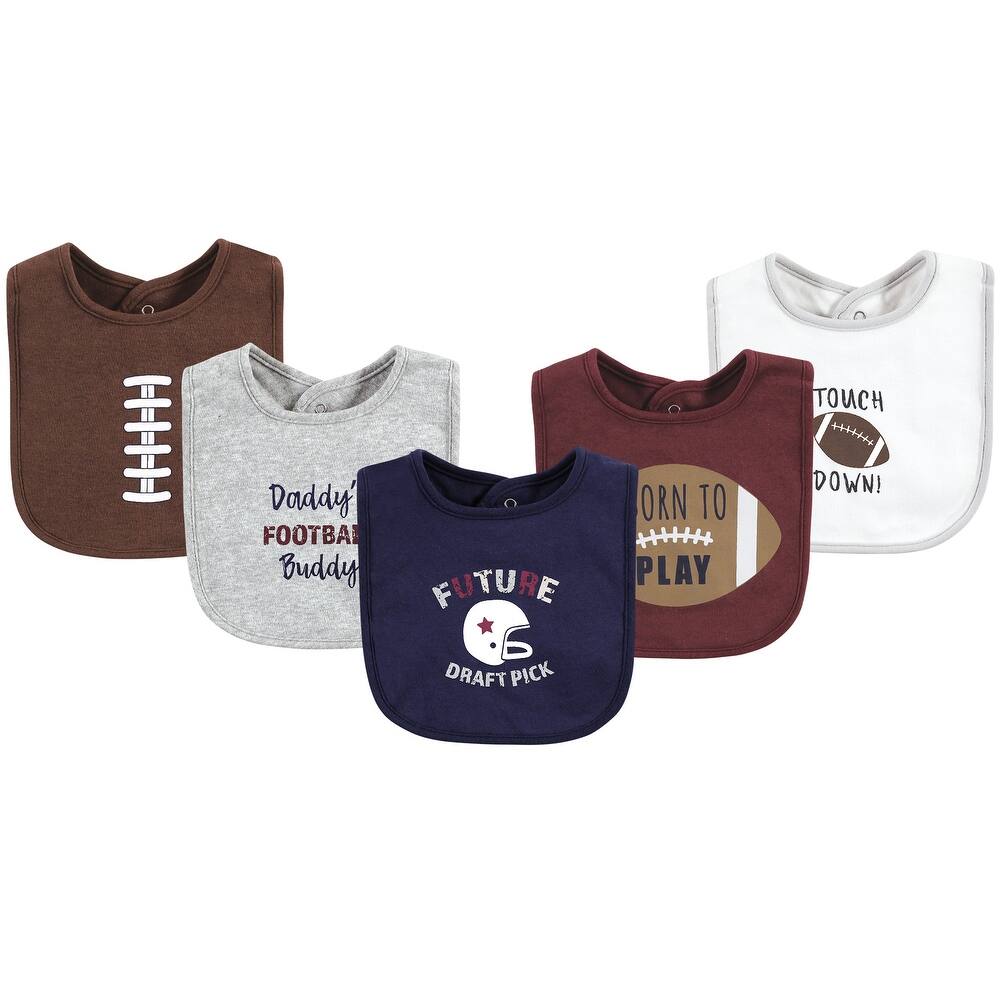 Hudson Baby Boy Football Bibs 5-Pack Set Future Draft Pick Sports Feeding Drool Essentials