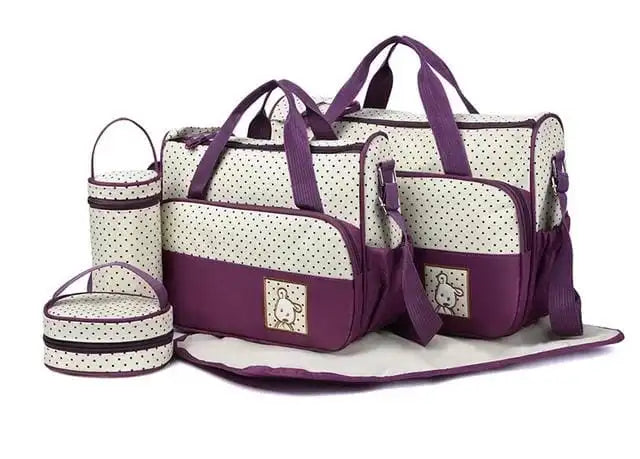 Premium 5 in 1 Baby Diaper Bag Set With Changing Mat And Bottle Holder Red