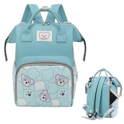 Cute Bear Print Mommy Backpack – Spacious, Waterproof & Multi-Pocket Diaper Bag | Colors: Blue, Purple, Pink & Black