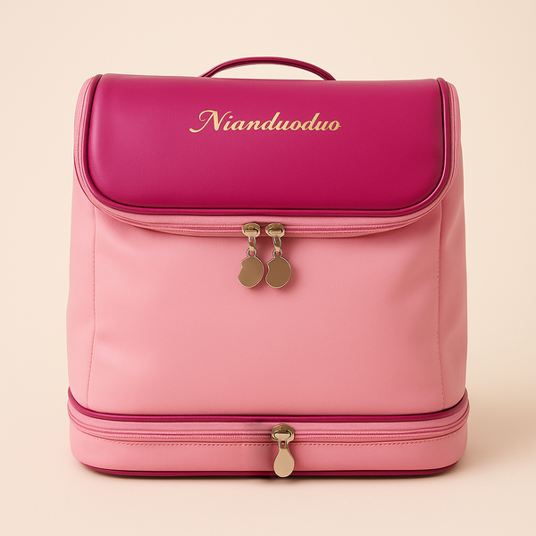 Nianduoduo Multi-Pocket Travel Handbag – Waterproof Organizer Tote Bag (Pink, Green & Yellow)