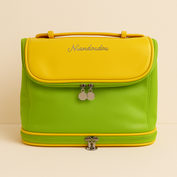 Nianduoduo Multi-Pocket Travel Handbag – Waterproof Organizer Tote Bag (Pink, Green & Yellow)