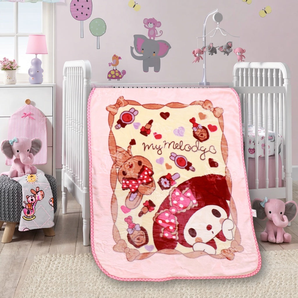 Pink Aur Maroon Rang ki My Melody Kids Soft Winter Blankets Ka Combo Set