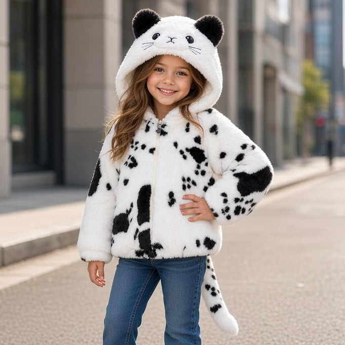 Cute Animal Hooded Fur Jacket For Kids Warm Winter Wear Stylish Soft Outerwear Outfit