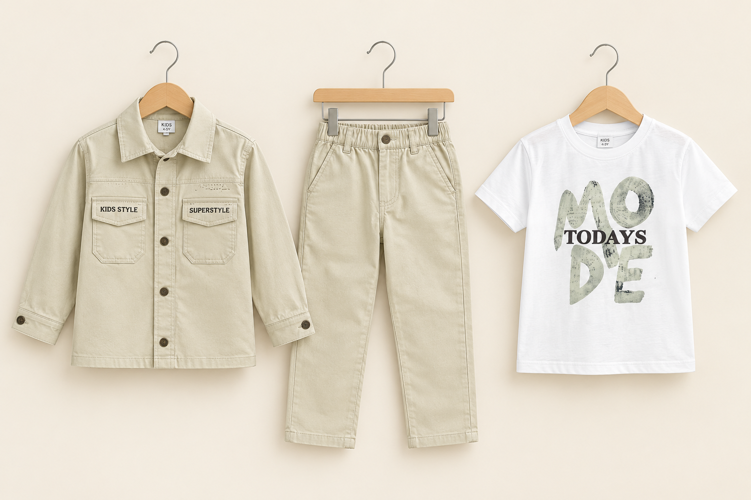 Boys 3-Piece Cotton Shirt Jacket Set With Printed T-Shirt And Matching Pants