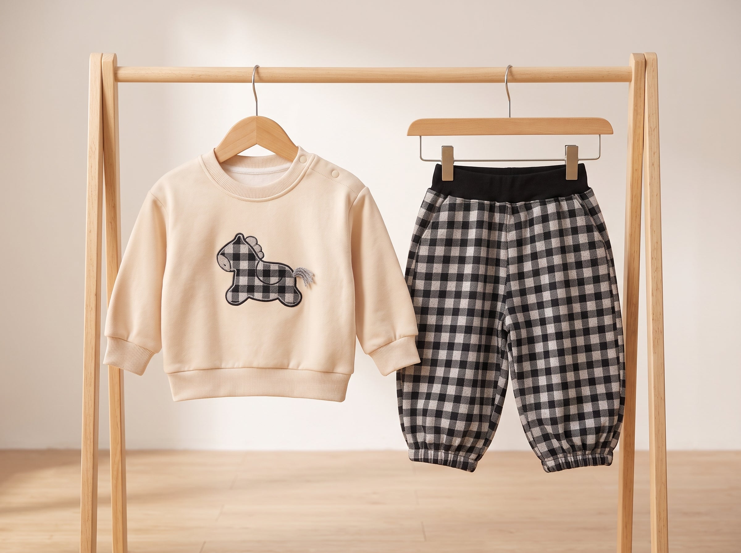 Kids Winter Crewneck Sweatshirt And Plaid Trousers 2 Piece Outfit Set