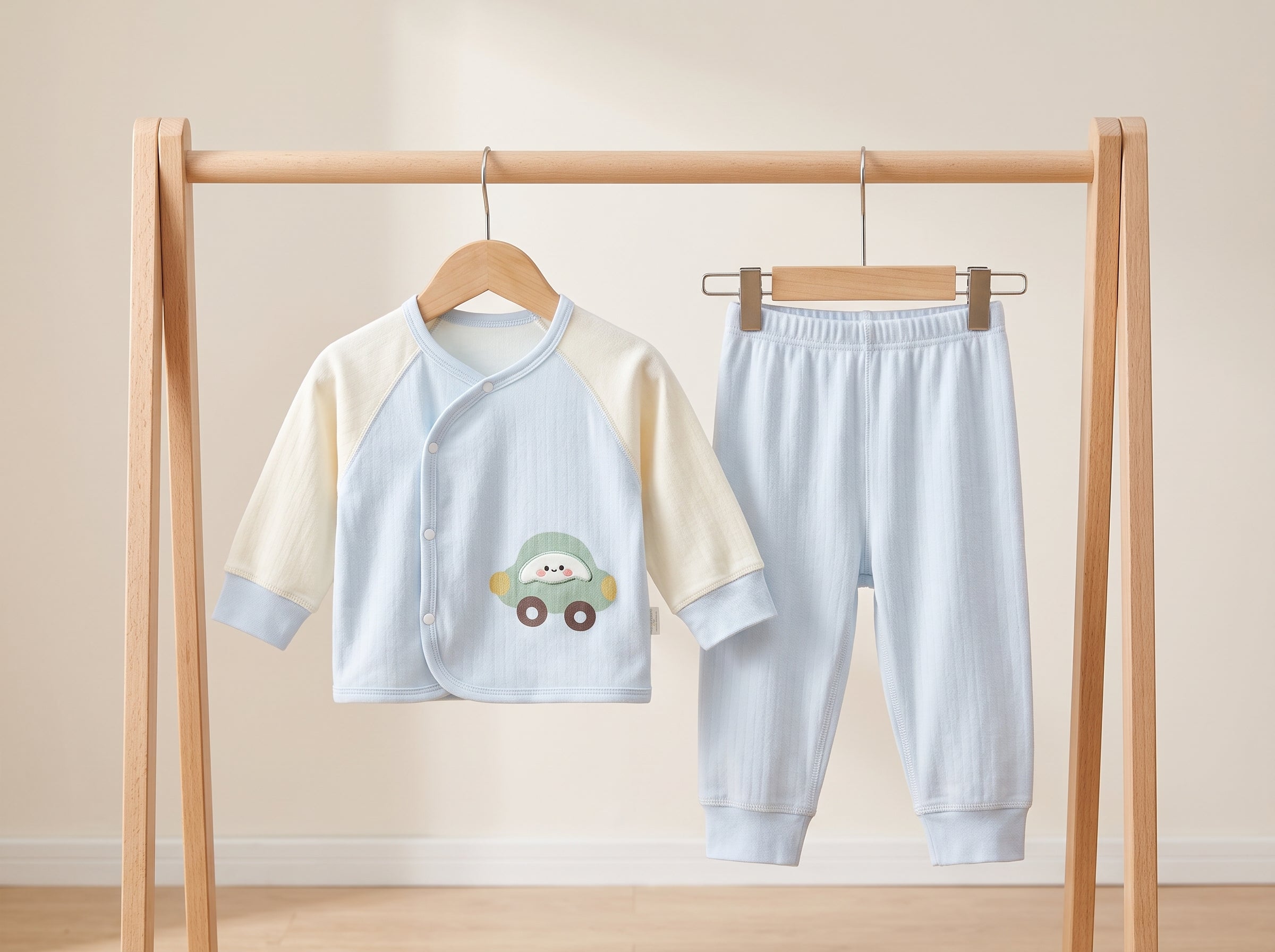 Baby Thermal Cotton Side Snap Top And Trousers 2 Piece Sleepwear Set
