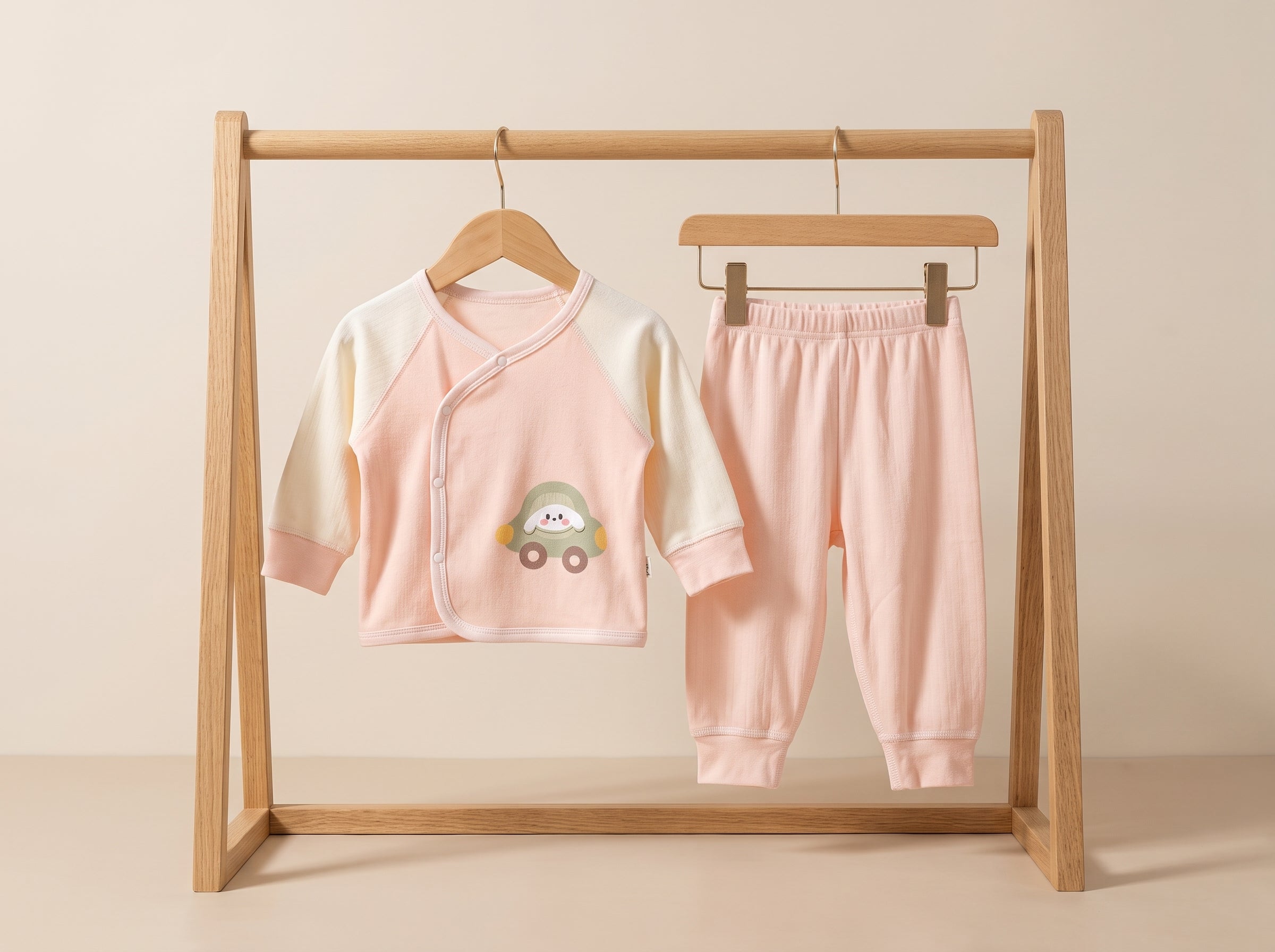 Baby Thermal Cotton Side Snap Top And Trousers 2 Piece Sleepwear Set