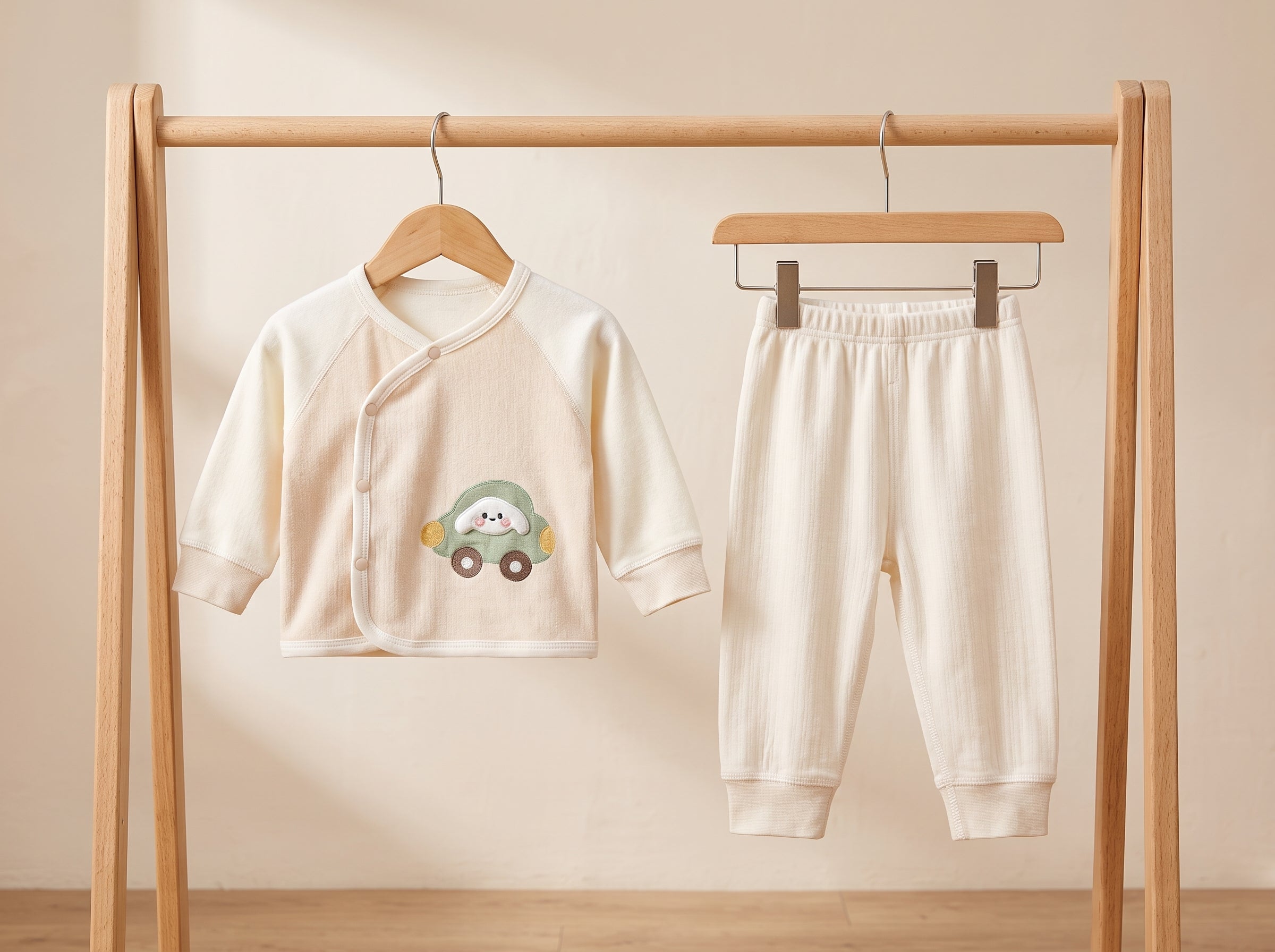 Baby Thermal Cotton Side Snap Top And Trousers 2 Piece Sleepwear Set