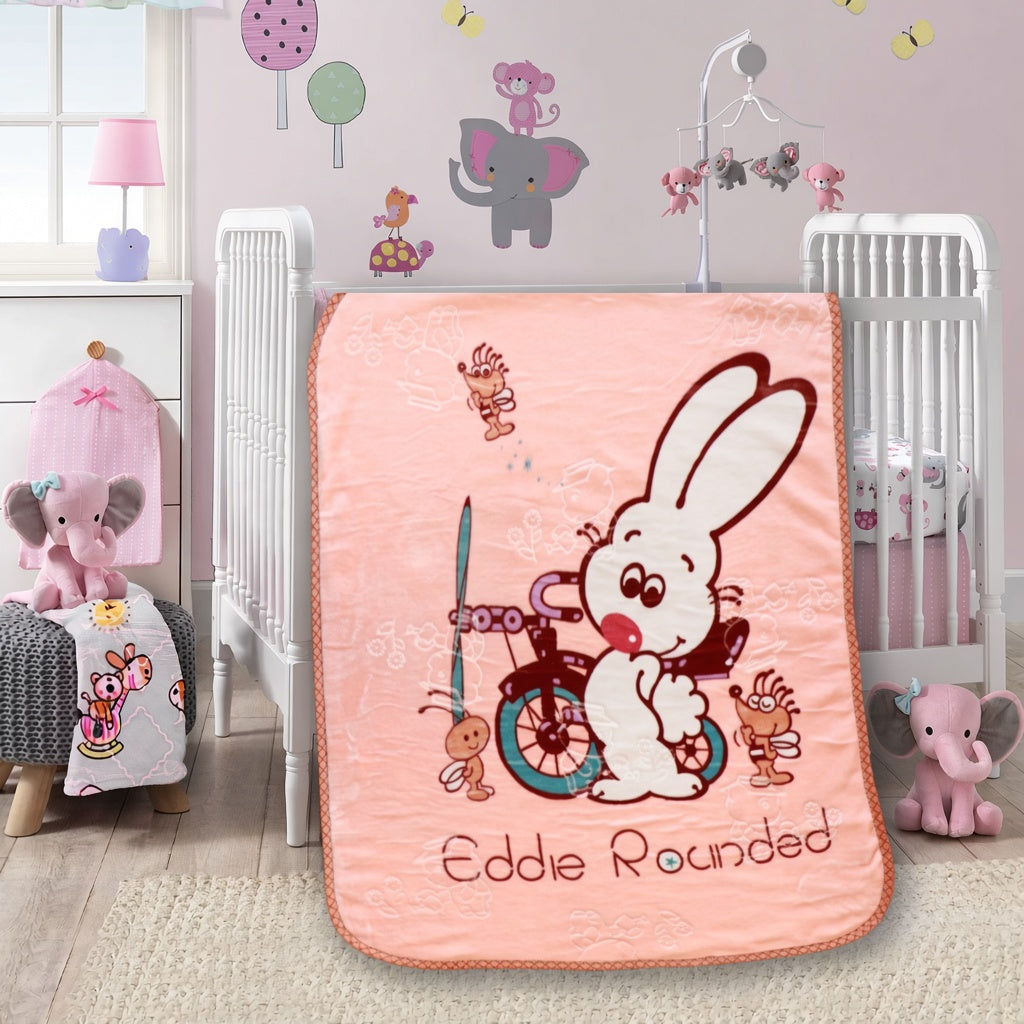 Cute Green Rabbit Bicycling Print Soft Flannel Baby Blanket For Cozy Nursery Bedding
