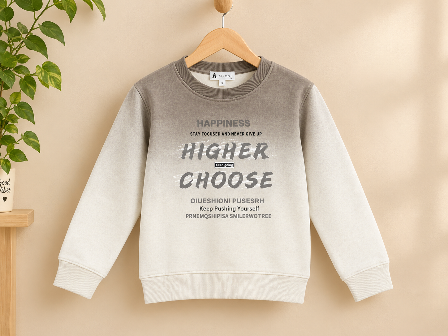 Kids Winter Gradient Ombre Fleece Sweatshirt With Happiness Higher Choose Typography Graphic Print
