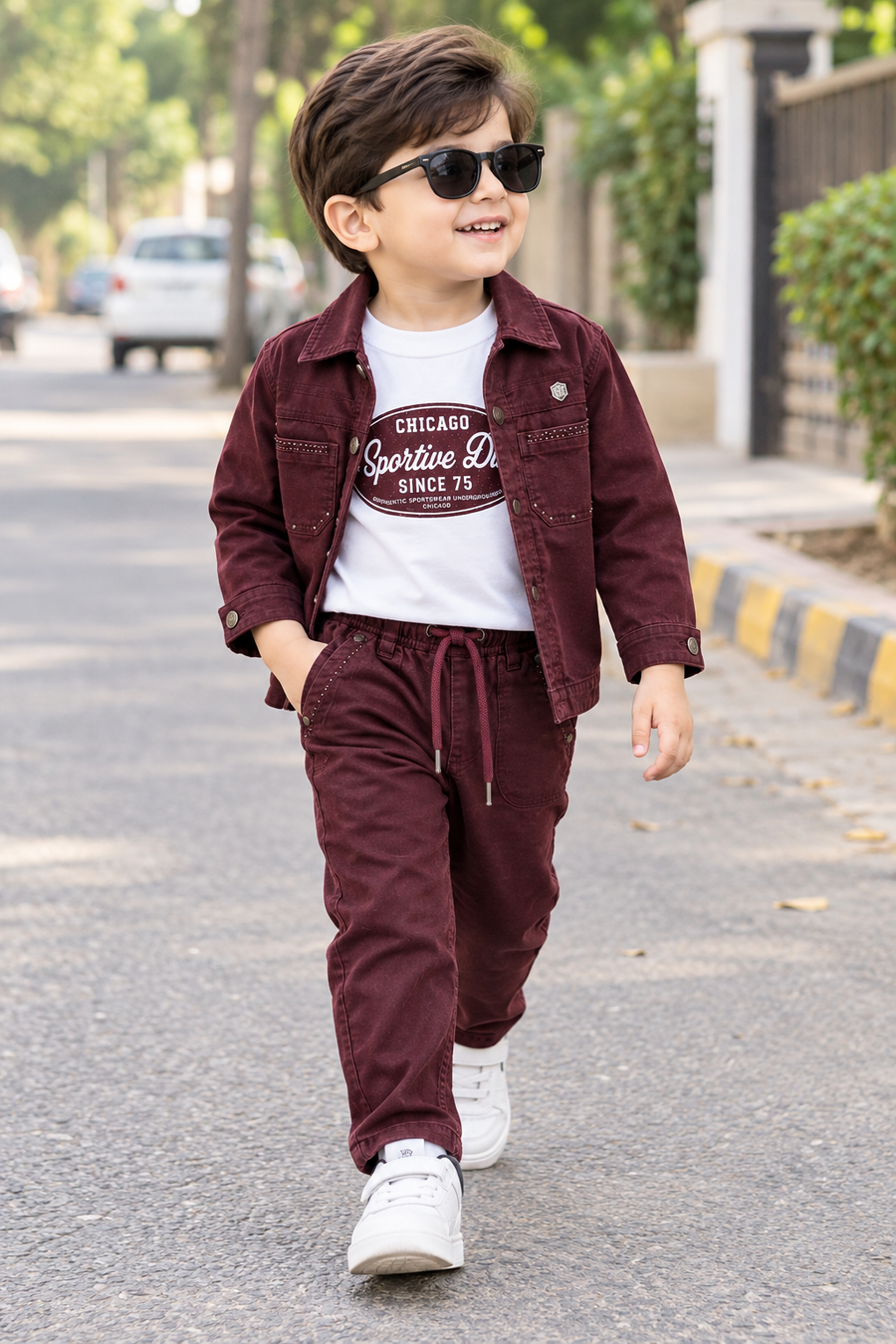 Boys 3-Piece Shirt Jacket Set With Chicago Sportive Graphic T-Shirt And Matching Trousers