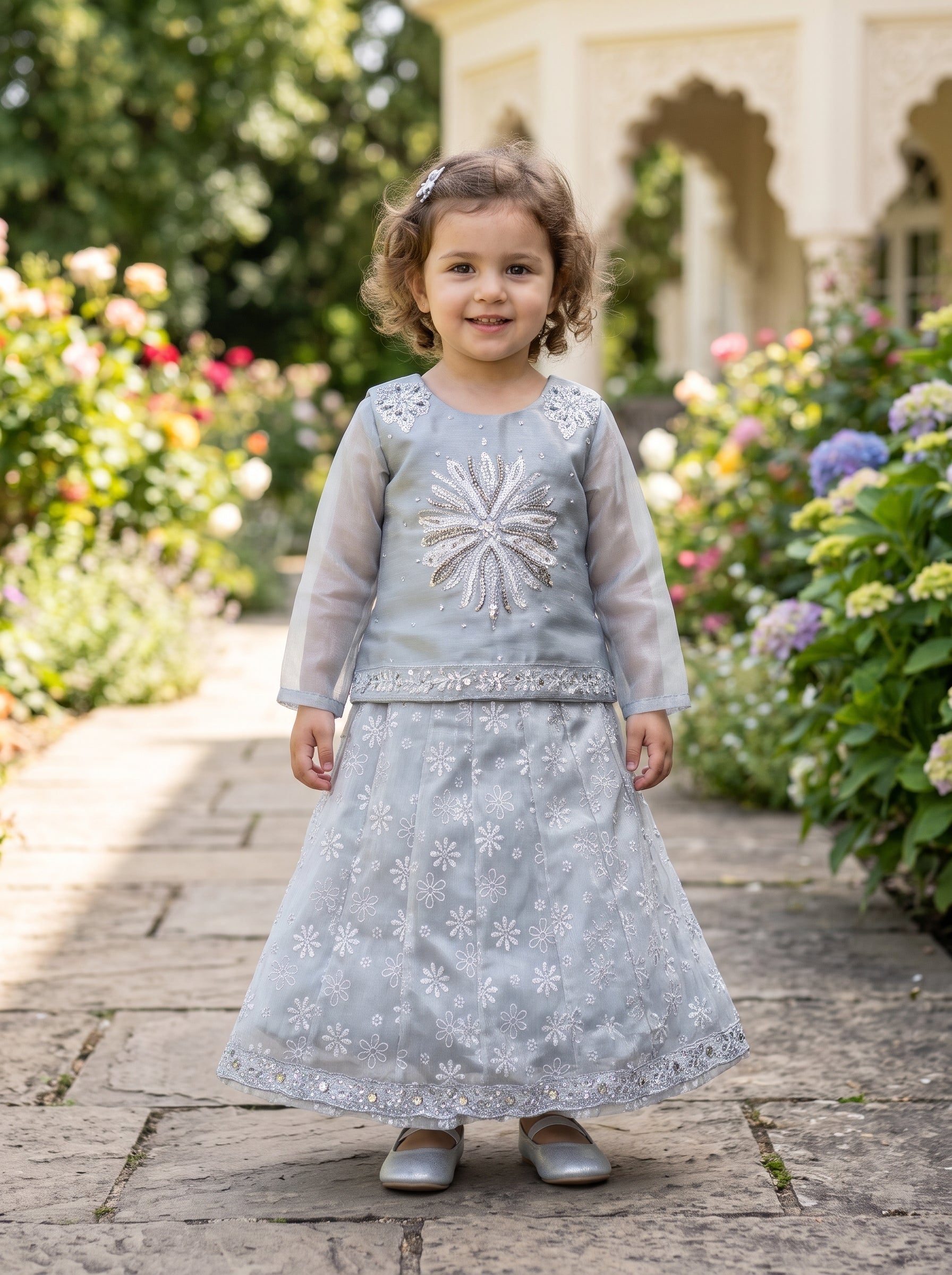 Elegant Embroidered Kurti With Matching Skirt Set For Trendy Little Girls