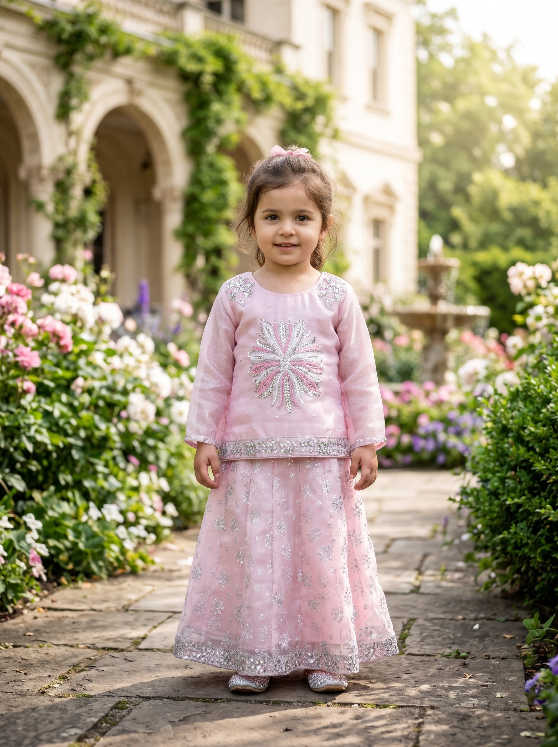 Elegant Embroidered Kurti With Matching Skirt Set For Trendy Little Girls