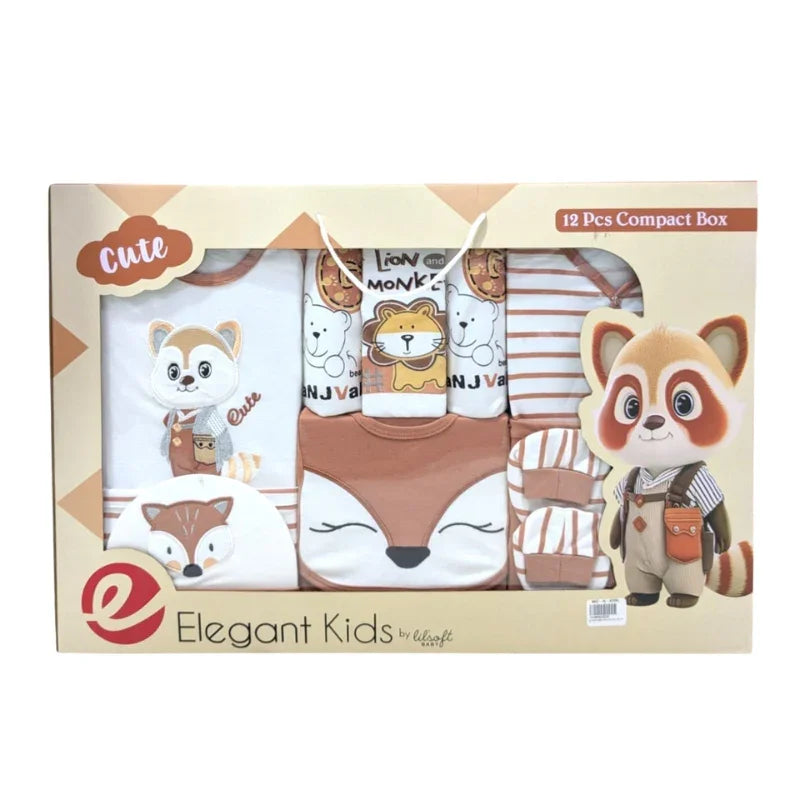 Elegant Kids 12-Piece Compact Baby Gift Box Set with Cute Animal Embroidery and Essentials
