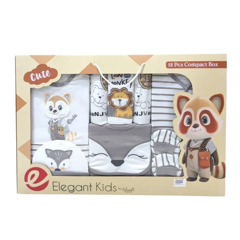 Elegant Kids 12-Piece Compact Baby Gift Box Set with Cute Animal Embroidery and Essentials