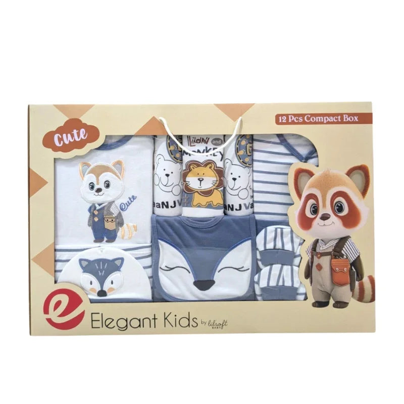 Elegant Kids 12-Piece Compact Baby Gift Box Set with Cute Animal Embroidery and Essentials
