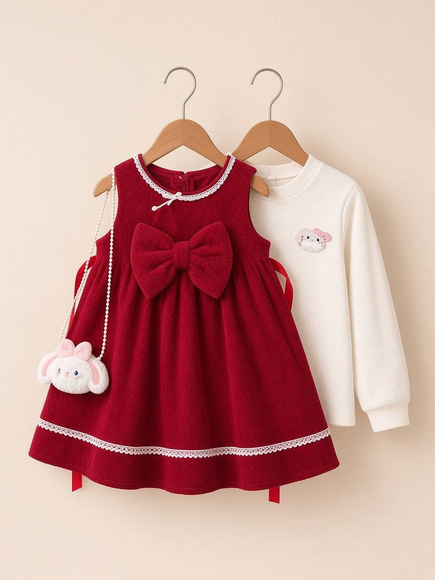 Cute Baby Girls Two Piece Outfit Set With Sleeveless Frock And Matching Shirt