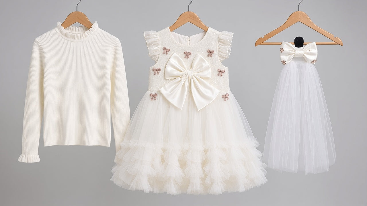 Stylish Kids Three Piece Sequin Tulle Party Dress And Ruffle Top Set
