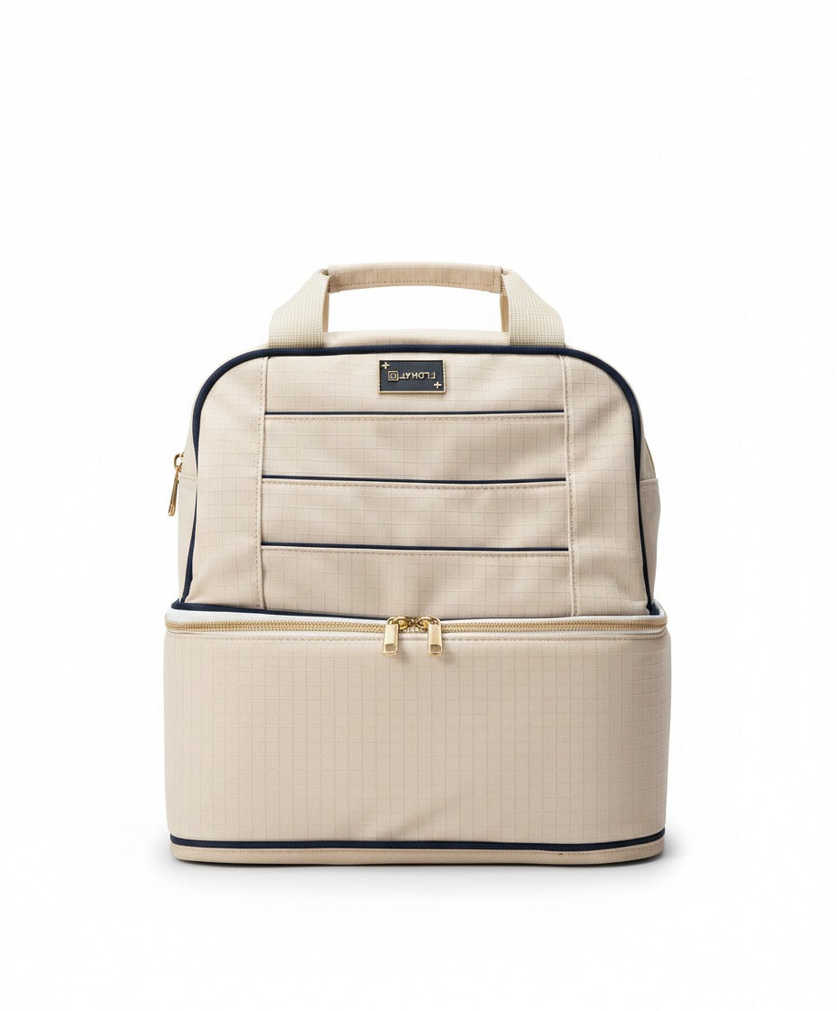 Urban Minimalist Dual-Tier Diaper Bag | Premium Grid-Pattern Baby Backpack & Travel Organizer