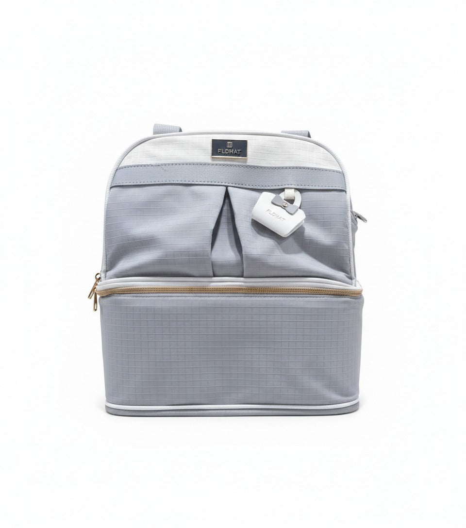 Urban Tech Dual-Tier Diaper Bag | Premium Steel Grey Baby Backpack with Multi-Level Storage
