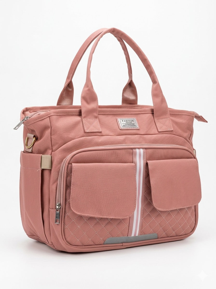 Large Capacity Multi-Pocket Diaper Bag Durable Travel Tote with Quilted Detail and Shoulder Strap
