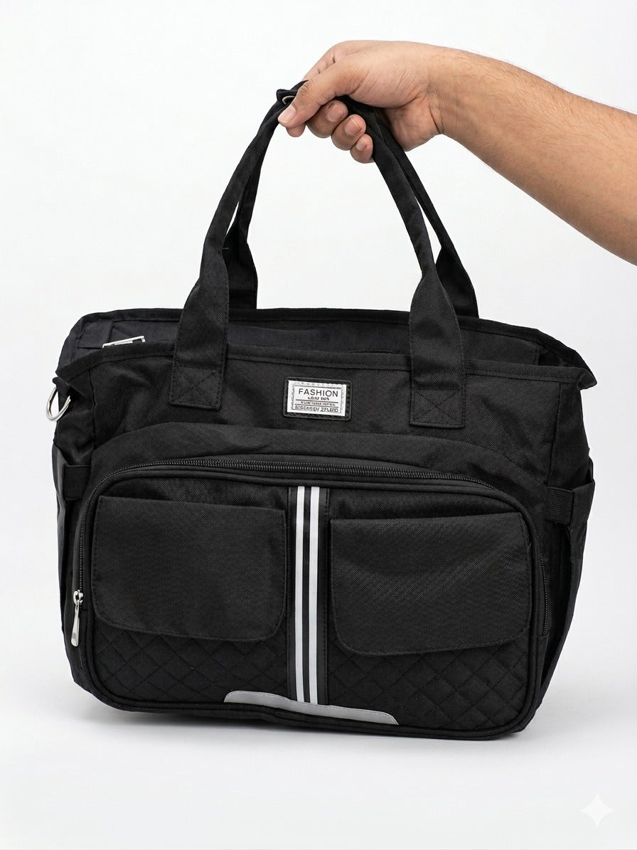 Large Capacity Multi-Pocket Diaper Bag Durable Travel Tote with Quilted Detail and Shoulder Strap