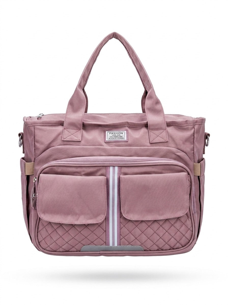 Large Capacity Multi-Pocket Diaper Bag Durable Travel Tote with Quilted Detail and Shoulder Strap