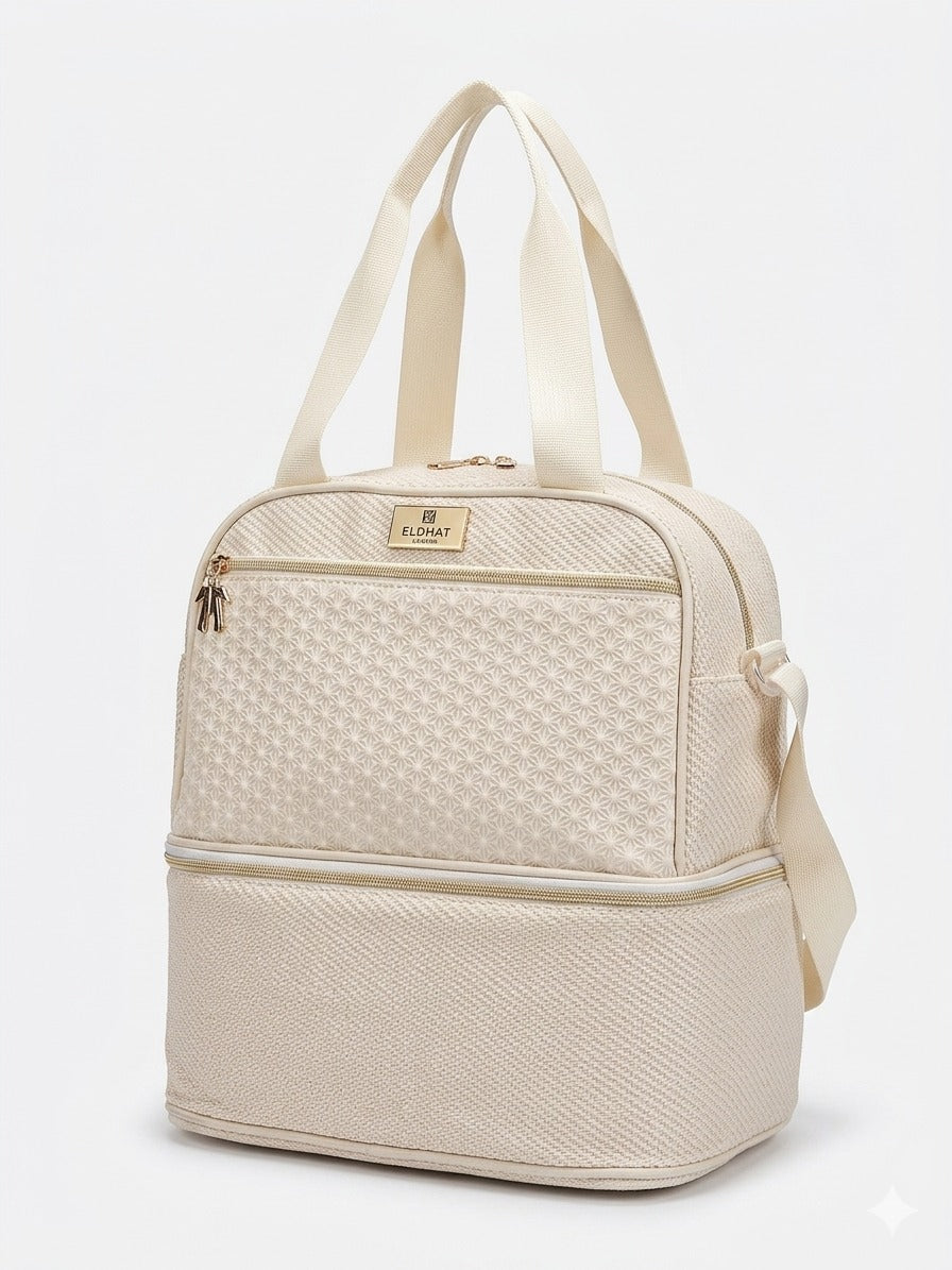 Premium Textured Double Layer Diaper Bag Large Capacity Travel Backpack Tote With Golden Bow Zippers