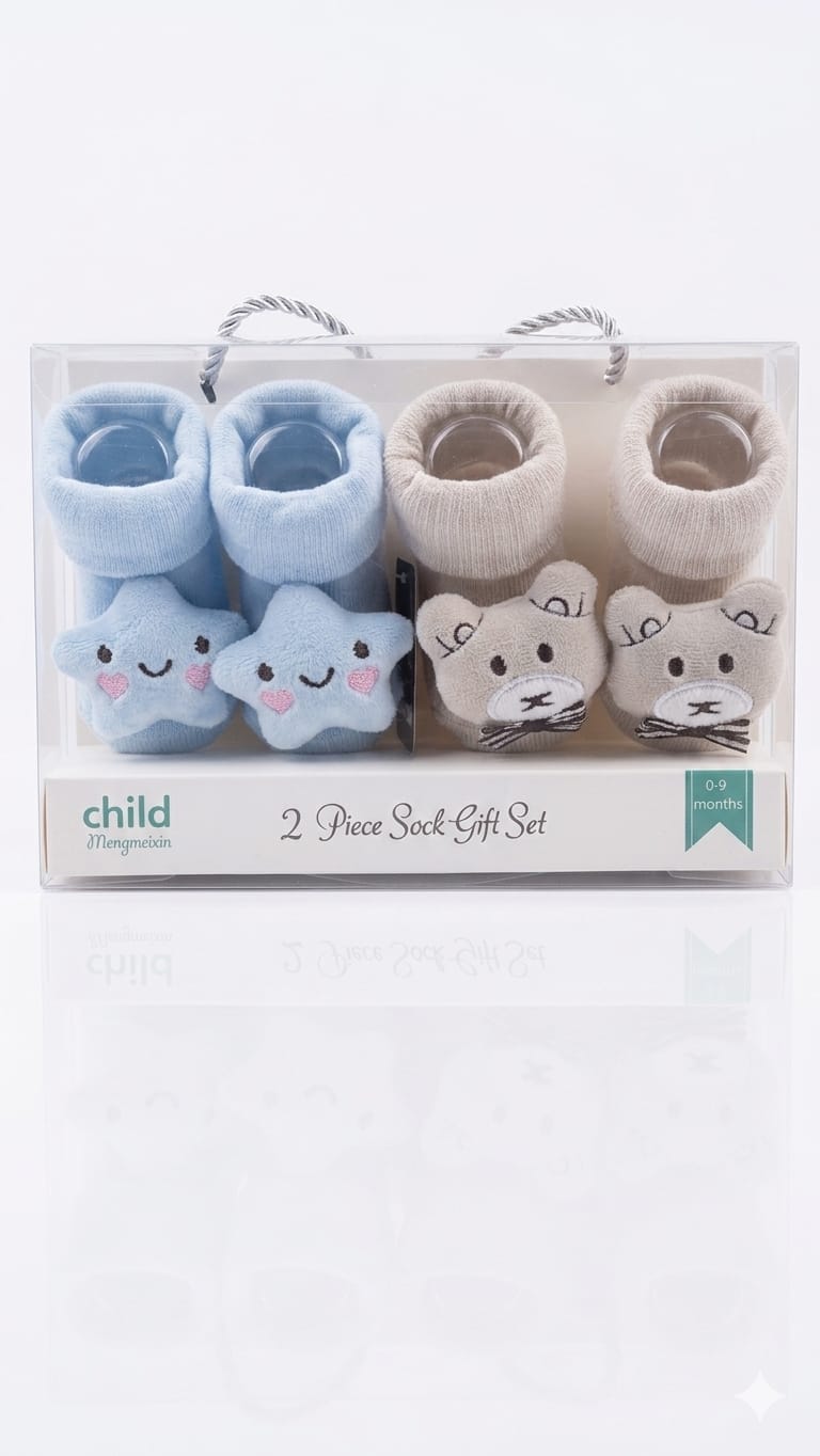 Adorable 2-Piece Baby Sock Gift Set - Soft Cartoon Character Socks (0-9 Months)