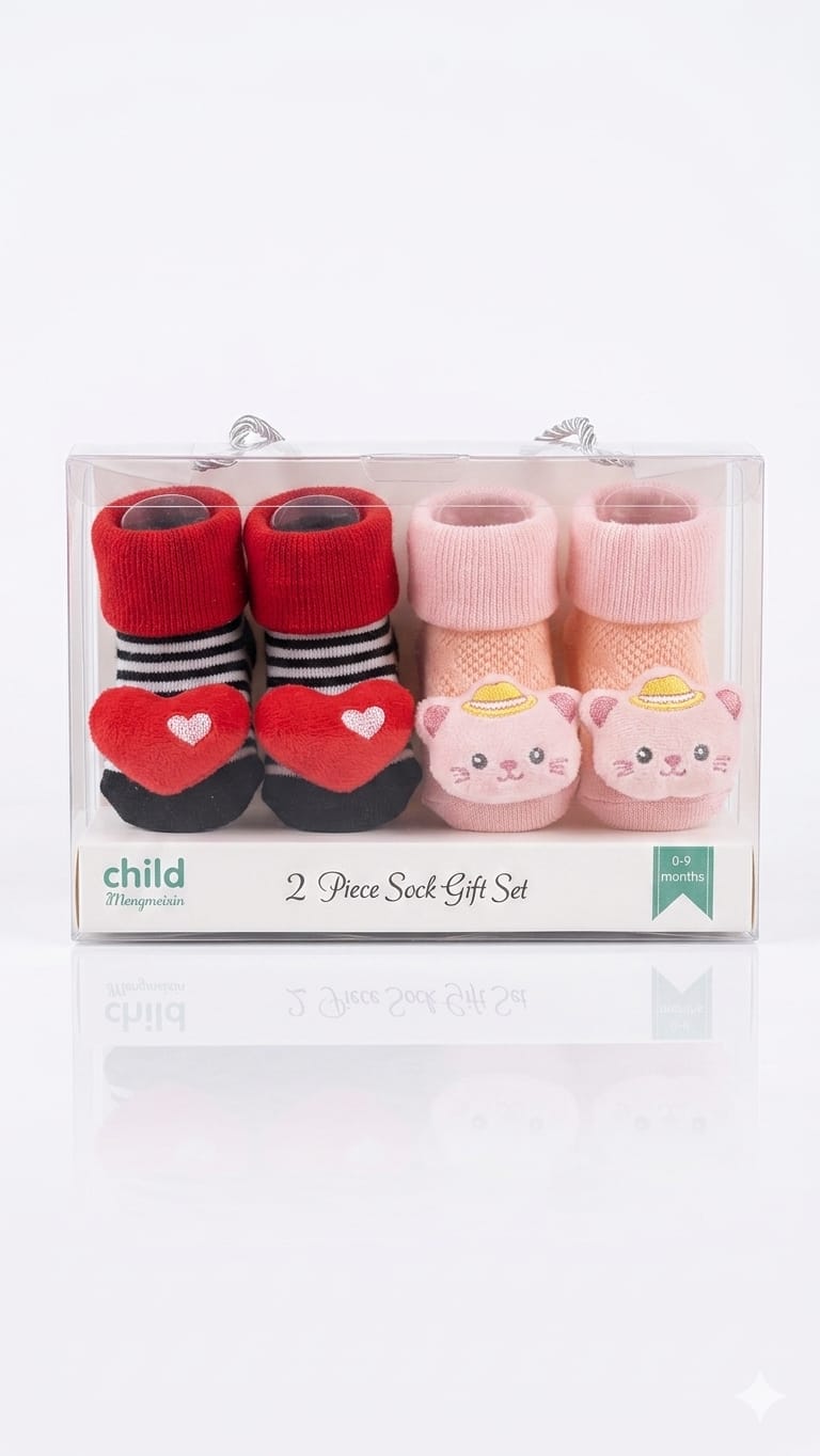 Adorable 2-Piece Baby Sock Gift Set - Soft Cartoon Character Socks (0-9 Months)