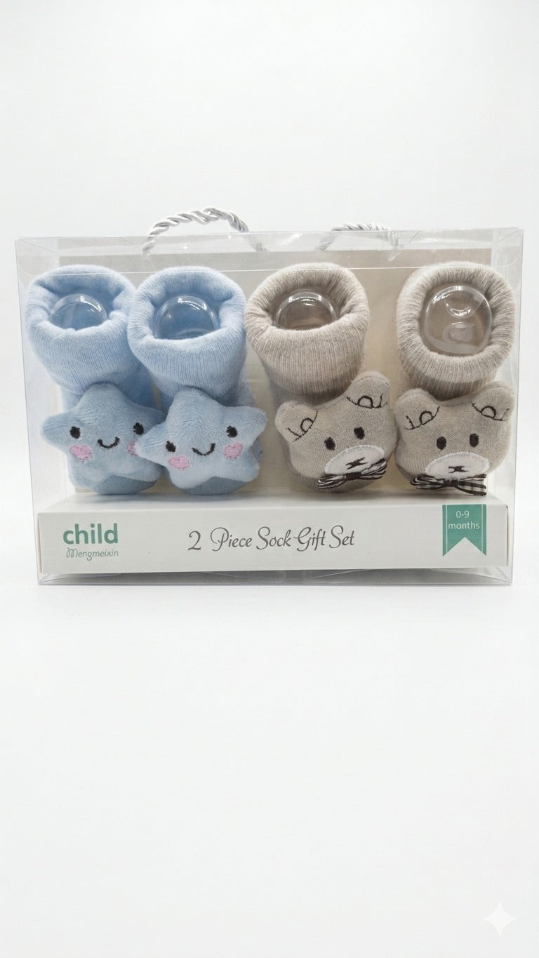 Adorable 2-Piece Baby Sock Gift Set - Soft Cartoon Character Socks (0-9 Months)