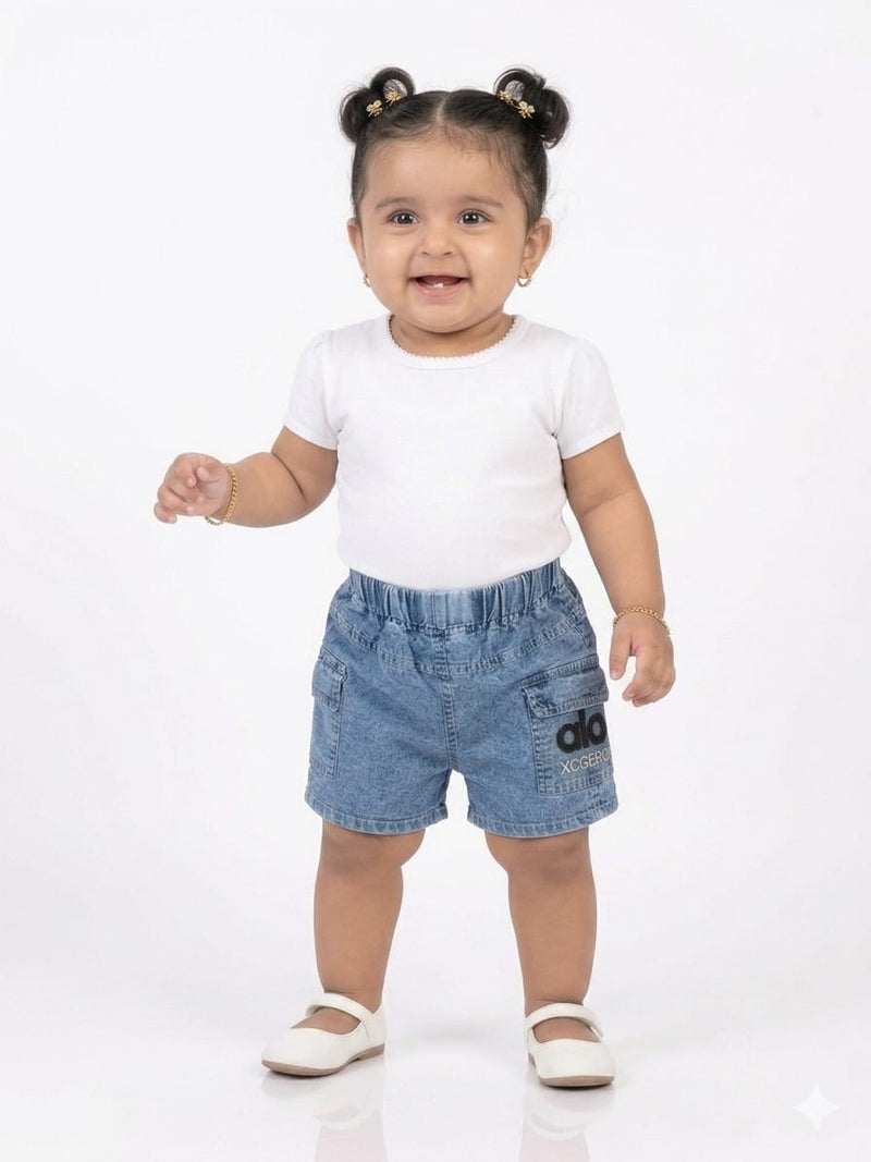 Baby Girls Comfortable White Short Sleeve Basic Top - Soft Cotton Essential