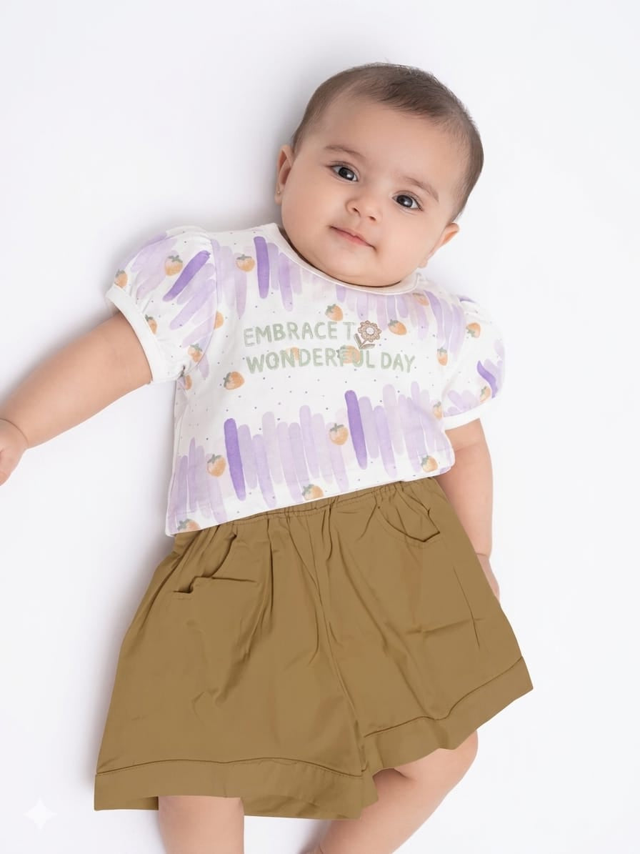 Comfortable Peach Shorts With Printed Top For Stylish Baby Girls Premium Casual Summer Outfit