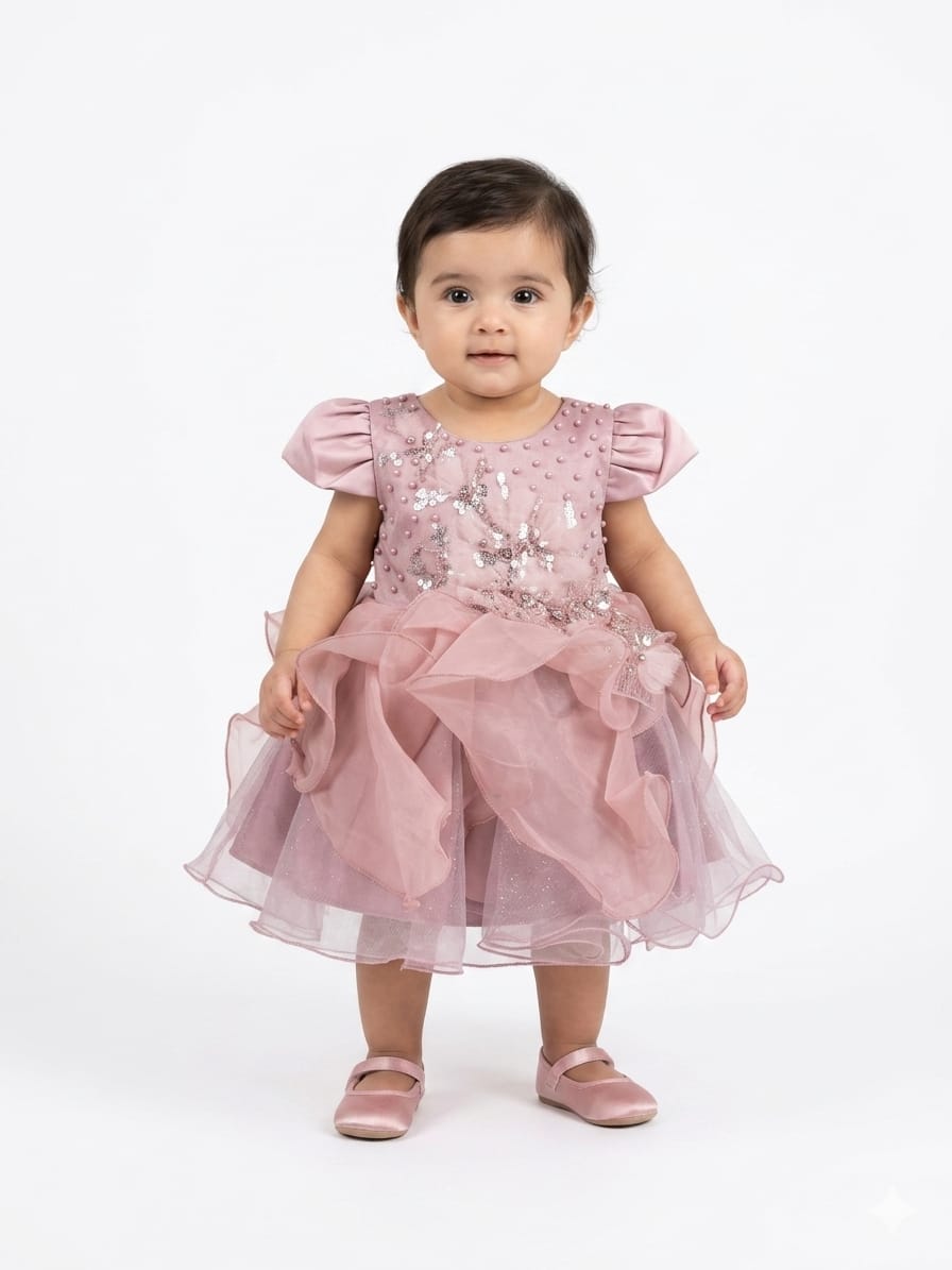 Elegant Black Floral Party Dress for Baby Girls - Embellished Fancy Occasion Wear