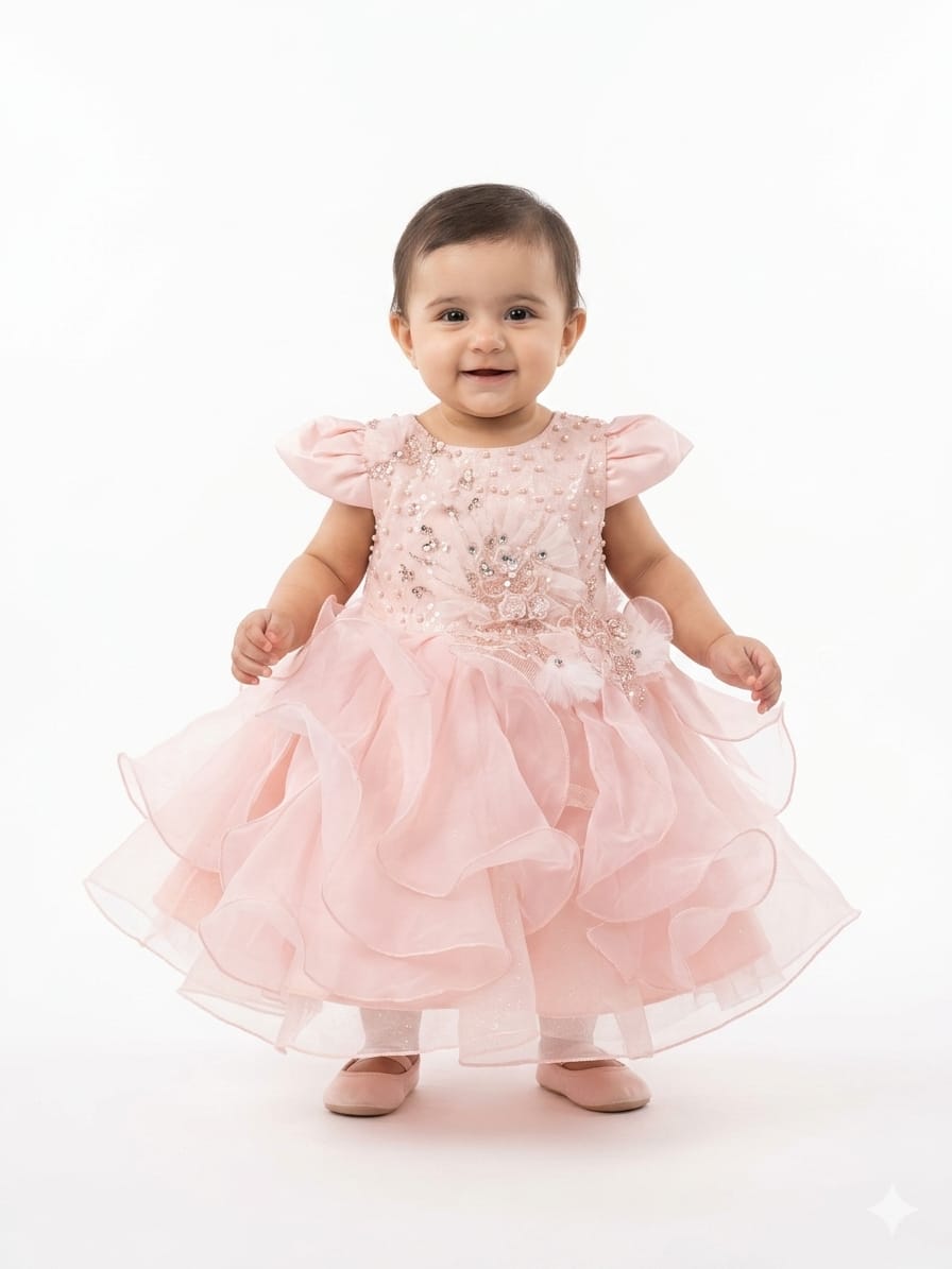 Elegant Black Floral Party Dress for Baby Girls - Embellished Fancy Occasion Wear