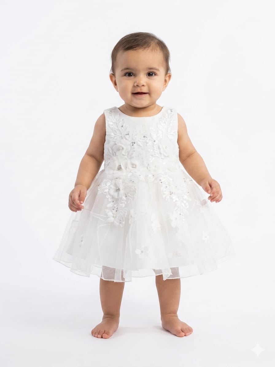 Elegant Dusty Pink Floral Party Dress for Baby Girls - Embellished Fancy Occasion Wear
