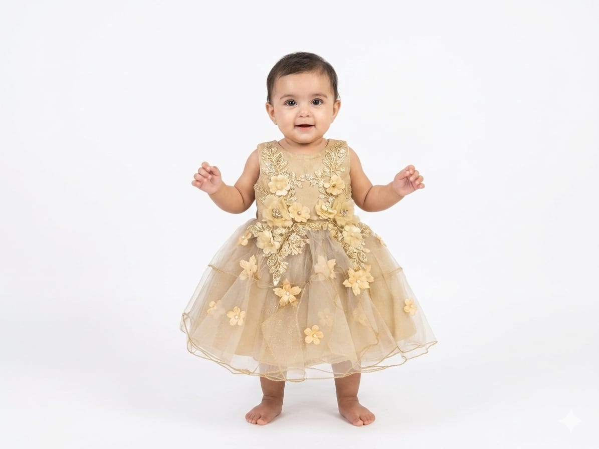 Elegant Dusty Pink Floral Party Dress for Baby Girls - Embellished Fancy Occasion Wear