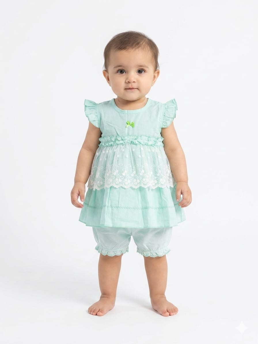 Charming Lavender Baby Dress with Delicate White Lace Overlay and Ruffle Detailing