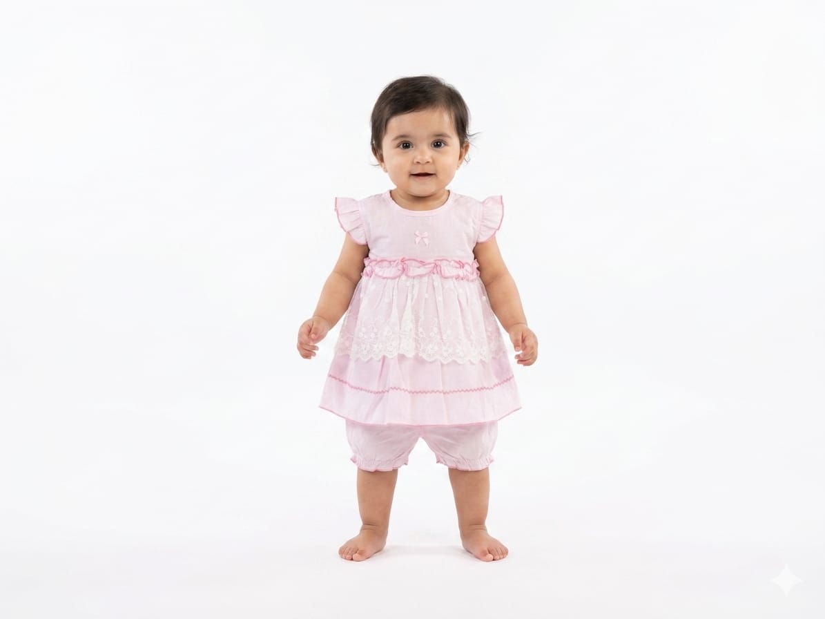 Charming Lavender Baby Dress with Delicate White Lace Overlay and Ruffle Detailing