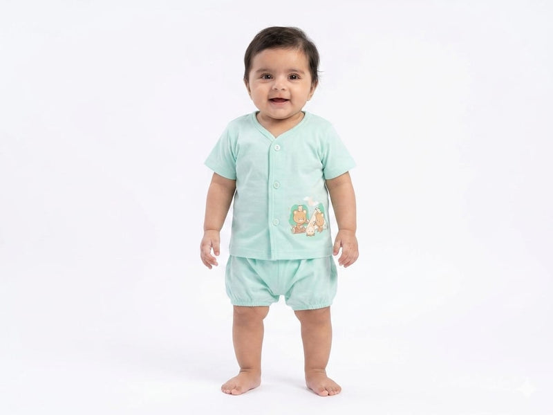 Comfortable Cotton Short-Sleeve Top and Bloomer Set for Babies: Adorable Playful Design