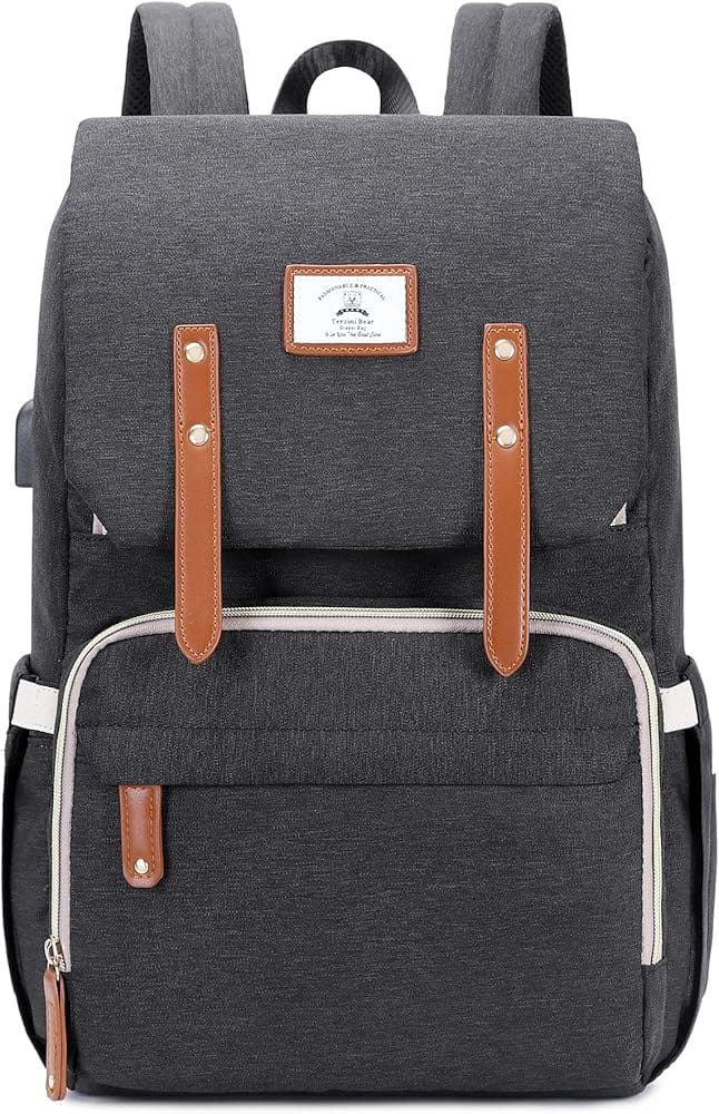 Terzini Bear Stylish Multi-Functional Diaper Bag Backpack with USB Charging Port and Changing Pad