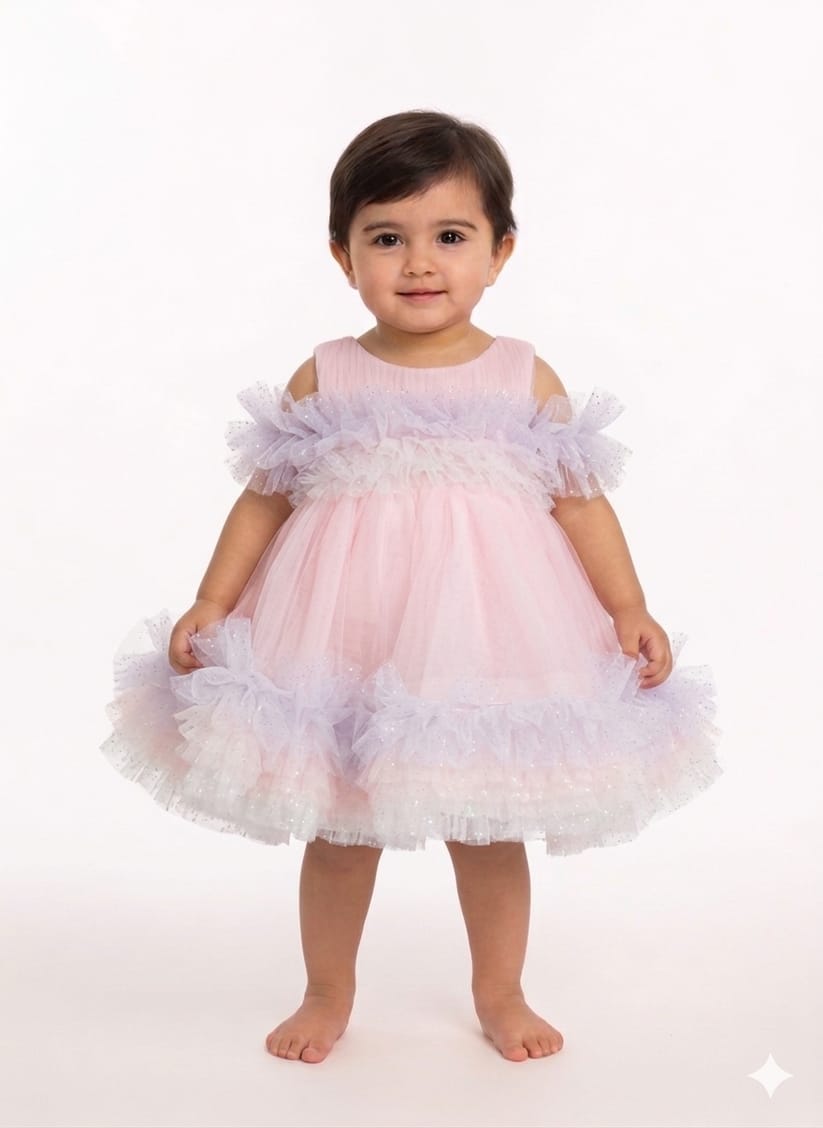 Elegant Toddler Tulle Ruffle Party Dress in Multiple Colors for Birthdays